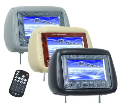 Pair of 7 inch car headrest dvd player lcd monitor series. Leather headrest pillow with zipper cover...