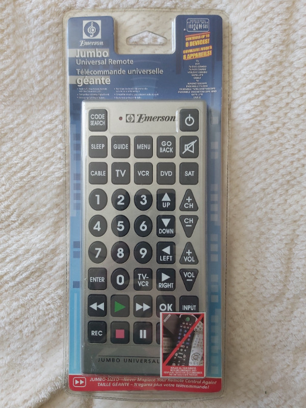 Brand New in Package! Emerson Jumbo Universal Remote in Video & TV Accessories in Saint John