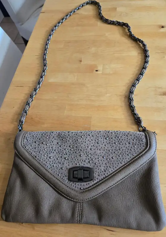 Aldo Beige Tan Leather Studded Clutch Purse