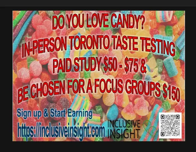PAID CANDY TASTE TESTING STUDY $50-$75 FOCUS GROUP $150 TORONTO in Other in City of Toronto - Image 2