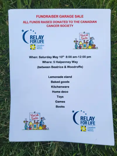 ALL FUNDS RAISED donated to the Canadian Cancer Society! Bake sale, lemonade stand, puzzles, books,...