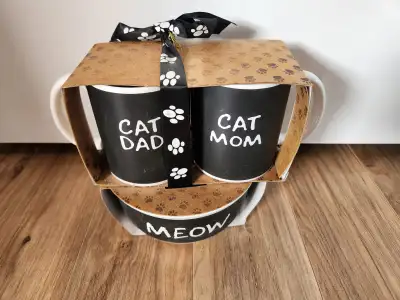 NEVER USED 'Cat Mom' & 'Cat Dad' mug & bowl set, View more