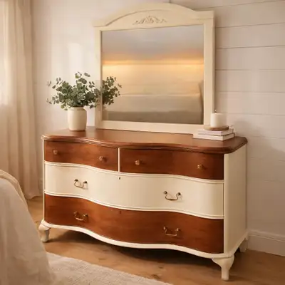 Vintage French Farmhouse dresser - provencal, walnut and cream, View more