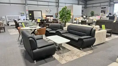 Modern Black Leather Sofa Set, View more