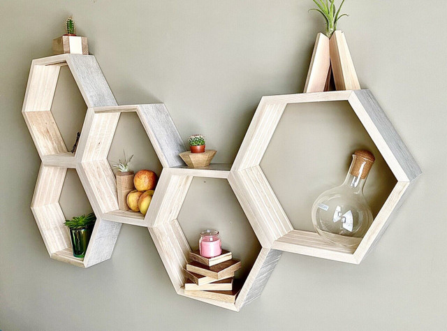 ♻️ Hexagon Shelf - Glacier Grey Maple Hardwood ♻️ in Bookcases & Shelving Units in Winnipeg - Image 2