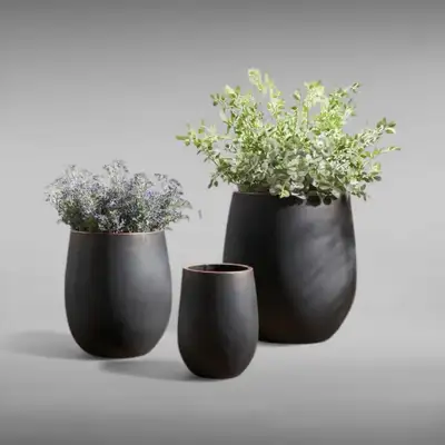 Tall 20”H Weathered Black Concrete Planters w/ Drainage, View more