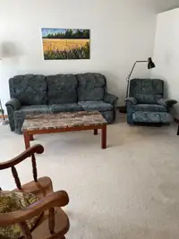 Hide-a-bed sofa, recliner chair plus coffee table. $200