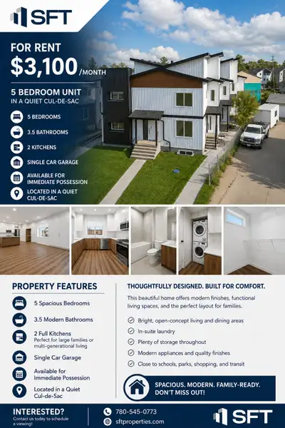 12 Month Lease, $2000 deposit, Available Now Check out this bright, modern 5-bedroom, 3.5-bath suite...