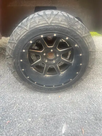 Nice set of Ruffino hard offset rims for dodge rams or jeeps. Tires on them now are 33x12.5x20 2 bac...