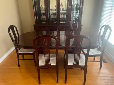 Italian Crafted Solid Cherry Wood Dinning Table Set with Hutch, View more