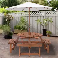 8 Seater Round Wooden Pub Bench & Picnic Table