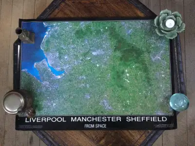 Liverpool, Manchester, Sheffield Satellite Map Poster, View more