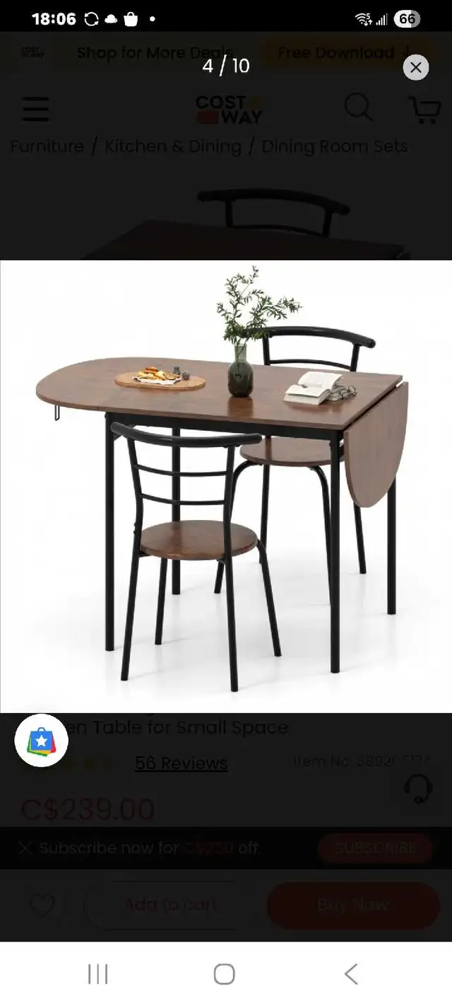 Costway folding leaf dinning table and 2 chairs in Dining Tables & Sets in Markham / York Region - Image 6