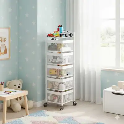 White Square Shape Metal 5-Tier Rolling Utility Cart, View more