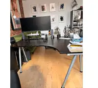 L- shaped OFFICE desk wood with metal legs