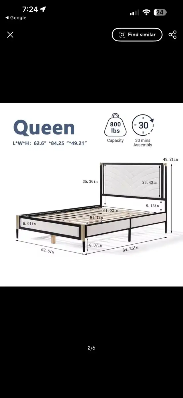 Queen Bed Frame in Beds & Mattresses in Kitchener / Waterloo - Image 3