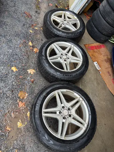 $175 3 tires mounted on rims 5 x 112 bolt pattern Have fourth damaged rim and tire