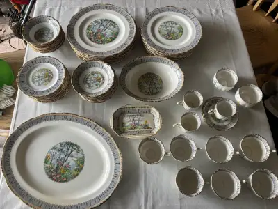 Huge 62pc Royal Albert Silver Birch Dinner Set Amazing Condition, View more