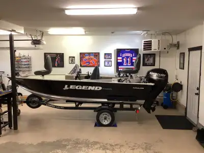 2011 15’ Legend Angler c/w 40 hp Mercury ( 4 stroke)and Shorelander trailer. Minn Kota bow troller,...