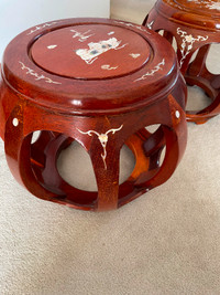 Solid Rosewood Small Drum Stool with Mother of Pearls Inlaid Nat