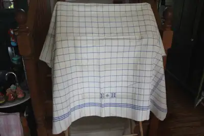 Vintage Grain Sack Linen Blue Check Tablecloth, View more