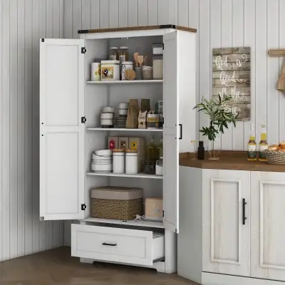 69" Tall Farmhouse Kitchen Pantry Cabinet with 2 Doors, Drawer a, View more