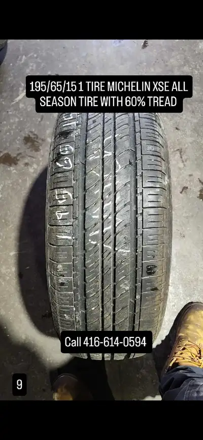 Offering a Michelin XSE all-season tire, size 195/65/15, with 60% tread remaining, perfect as a spar...