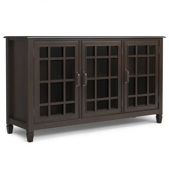 Connaught 60"W Solid Wood 3-Shelf Storage Cabinet Buffet w/Glass in Bookcases & Shelving Units in Hamilton - Image 8
