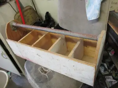 OLD ALL WOOD METAL HANDLE TOOL CADDY PLANTER $20 YARD DECOR, View more