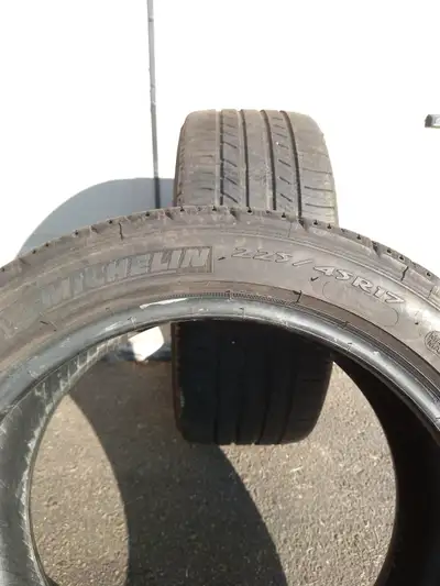 2 tires MICHELIN 225/45/R17 all season. PREMIER $180 OBO. 65% tread on tires in excellent condition....
