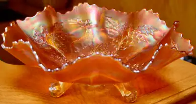 CARNIVAL GLASS FENTON STAG & HOLLY 3 FOOTED BOWL, View more