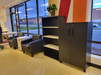 Slick Black Office Storage Cabinet - With Lockable Wooden Doors