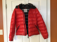 Red puffer jacket