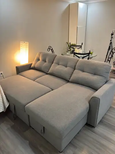 grey couch with pullout bed , View more