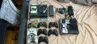 2 Xbox 360s, 8 controllers, 1 keypad, 1 new play n charge batter