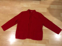 Ladies vintage red boiled wool cardigan jacket $65, large