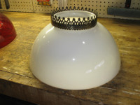 RARE  ANTIQUE  MILK GLASS CHANDELIER 14" OIL LAMP SHADE