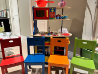Wooden Kitchen Kids Furniture Playset with 4 Chairs