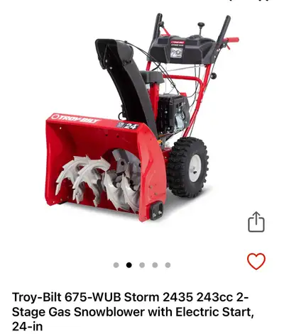 Brand new! 24 inch gas snowblower with electric start. Ready for immediate pickup or delivery for a...