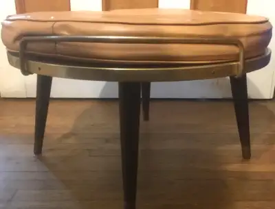 Vintage Mid Century Modern 1960s Footstool Tufted Pink Faux Leather: This is not a reproduction, but...