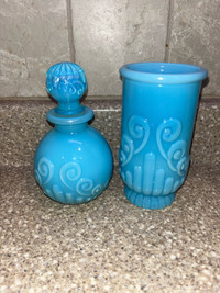 Vintage Moonwind Bristol Blue vase and decanter