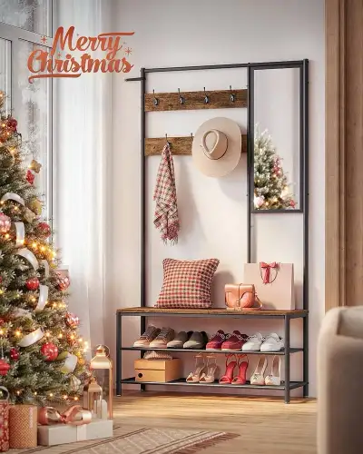 Coat Rack with Shoe Storage, Coat Stand for Hallway with Mirror,, View more