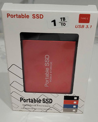 PORTABLE SSD 1 TB, USB 3.1 HARD DRIVE ENCLOSURE 