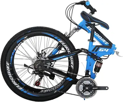Adult Folding Mountain Bike – 21 Speed, 26" Wheels (Spoke-Blue), View more
