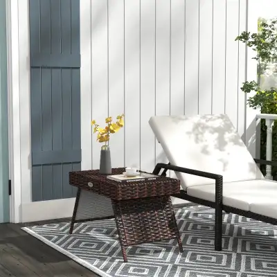 Outdoor Rattan Foldable End Table, Metal Frame Patio Wicker Tabl, View more