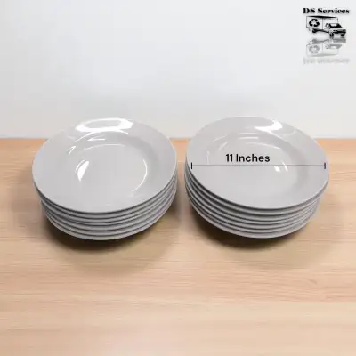 This set includes 14 solid white soup bowl plates crafted from durable china, perfect for restaurant...