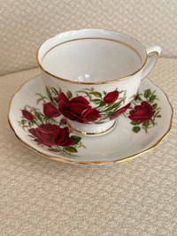 Colclough Tea Cup & Saucer, Red Rose on White, Bone China