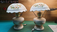 Pair of ceramic night light bedside floral table lamps