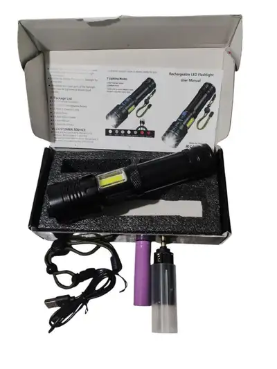 Tactical LED flashlight XHP90 +2 pcs rechargeable 18650 batterie, View more