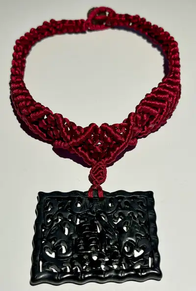 Vintage Chocker Style. - Woven with bead clasp. - Square pendant has weight to it. - Carved panel is...